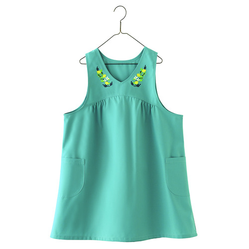 レモン×フラワー刺しゅうエプロン　サックスブルー