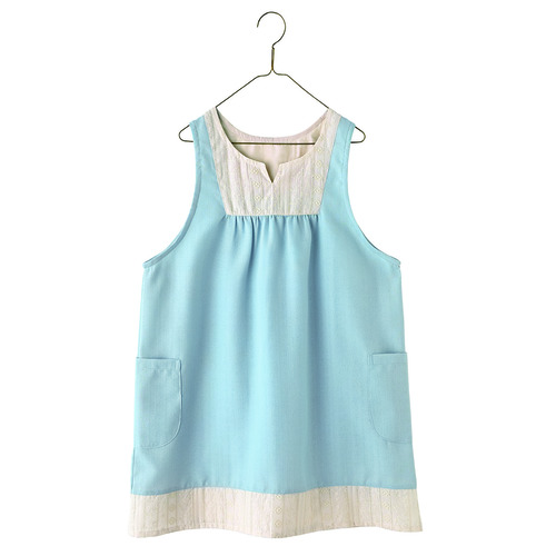 アンティークレースエプロン　スモーキーブルー×アイボリー