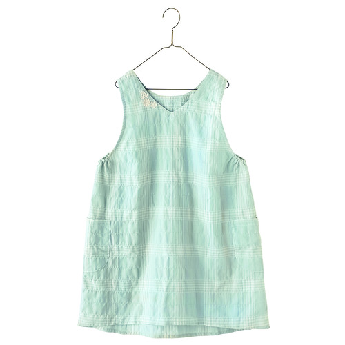 ミントチェックエプロン　ミントグリーン