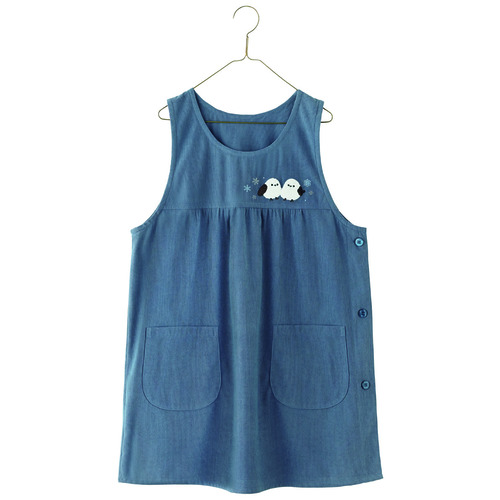 シマエナガ刺しゅうエプロン　ブルーグレー