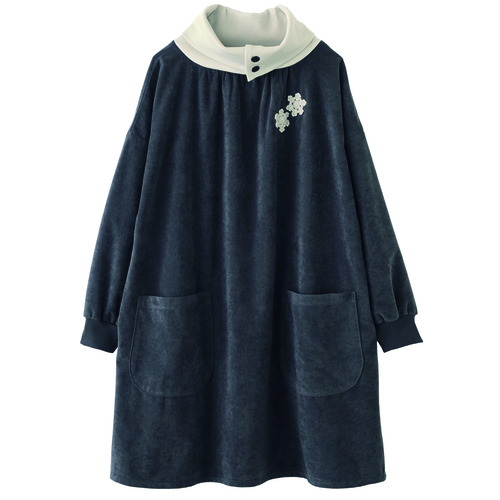 襟リブ2WAY雪モチーフチュニック  チャコールブラック