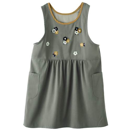 フラワーモチーフ刺しゅうエプロン  モカグレー