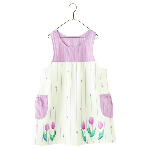 チューリッププリントエプロン　スモーキーピンク