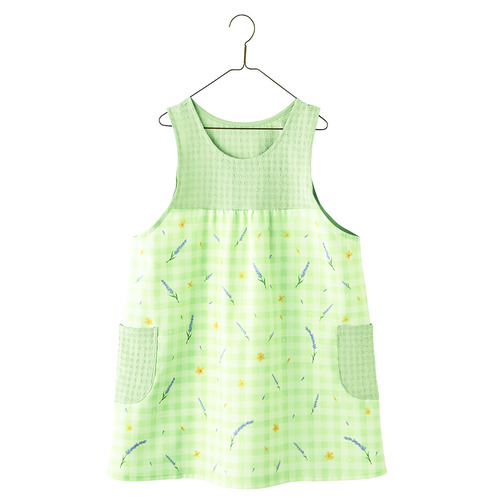 ラベンダー×チェックプリントエプロン　グリーン