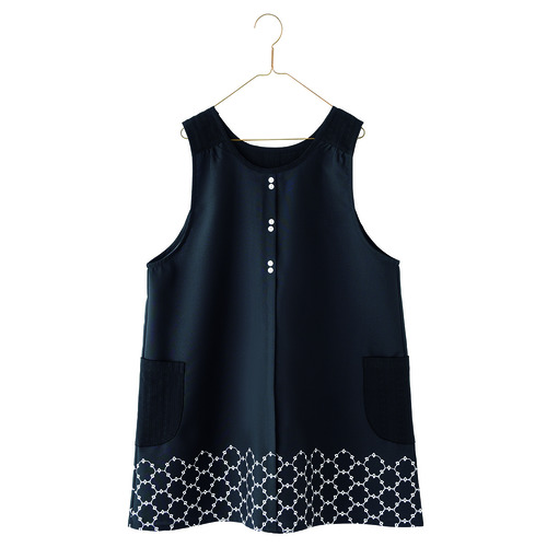 裾レース風プリントエプロン　ブラック