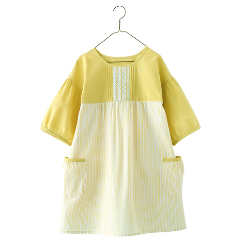 ピンタックレースストライプチュニック　イエロー