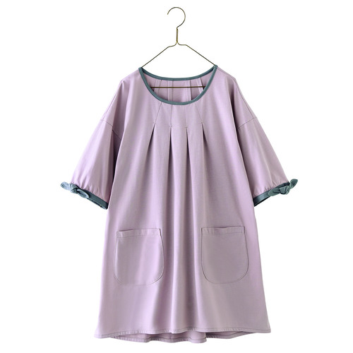 袖口リボンチュニック　スモーキーピンク×チャコールグレー