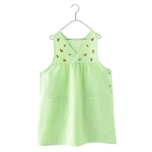 ひまわり刺しゅうエプロン　ペールグリーン