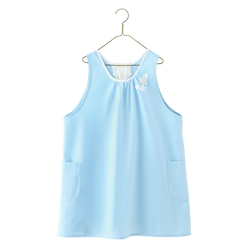 バックレースエプロン　スモーキーブルー